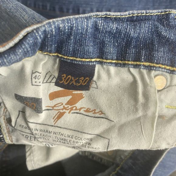 Seven7 Jeans Womens 28x29 Blue Denim Straight Faded Distressed Marbled Stretch - Picture 11 of 16